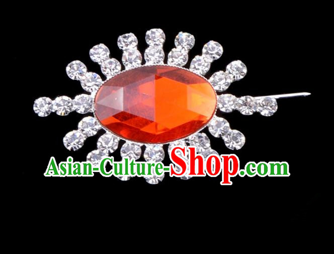 Traditional Beijing Opera Young Lady Jewelry Accessories Diva Crystal Red Brooch, Ancient Chinese Peking Opera Hua Tan Breastpin