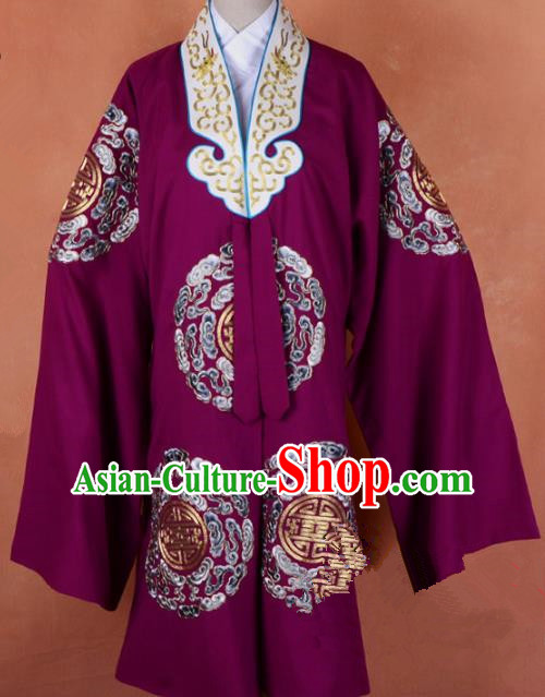 Top Grade Professional Beijing Opera Old Women Costume Pantaloon Purple Embroidered Robe, Traditional Ancient Chinese Peking Opera Landlord Shiva Embroidery Clothing