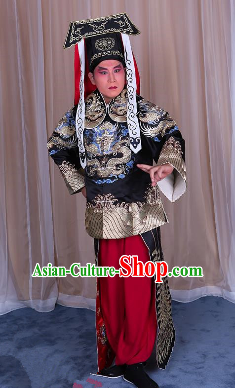 Traditional China Beijing Opera Takefu Black Silk Costume, Ancient Chinese Peking Opera Wu-Sheng Imperial Bodyguard Embroidery Gwanbok Clothing