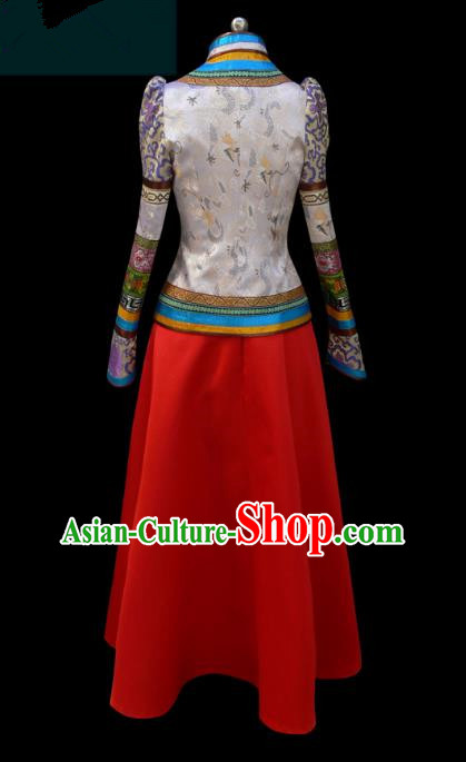 Traditional Chinese Mongol Nationality Dance Costume, Mongols Female Folk Dance Ethnic Wedding Pleated Skirt, Chinese Mongolian Minority Nationality Embroidery Costume for Women