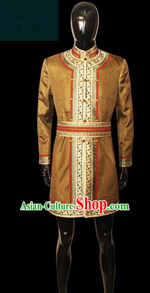 Traditional Chinese Mongol Nationality Dance Costume Mongolian Robe, Chinese Mongolian Minority Nationality Royal Highness Embroidery Costume for Men