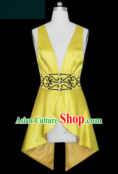 Traditional Chinese Modern Dancing Compere Performance Costume, Opening Classic Chorus Singing Group Dance Yellow Vest for Women
