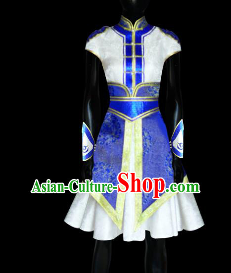 Traditional Chinese Mongol Nationality Dance Costume Mongolian Robe, Chinese Mongolian Minority Nationality Young Lady Embroidery Dress for Women