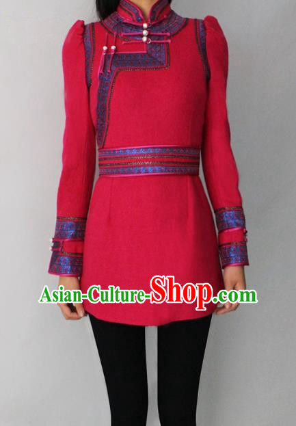 Traditional Chinese Mongol Nationality Dance Costume Rose Red Dress, Chinese Mongolian Minority Nationality Princess Mongolian Robe for Women