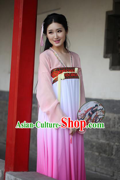 Traditional Ancient Chinese Palace Lady Embroidered Costume Blouse and Purple Slip Skirt, Elegant Hanfu Chinese Tang Dynasty Princess Dress Clothing for Women