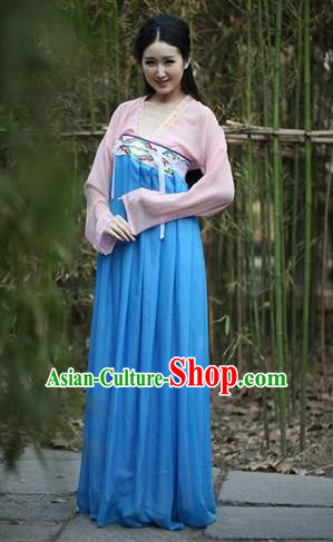 Traditional Ancient Chinese Fairy Princess Embroidered Costume Blouse and Slip Skirt, Elegant Hanfu Chinese Tang Dynasty Swordswoman Dress Clothing