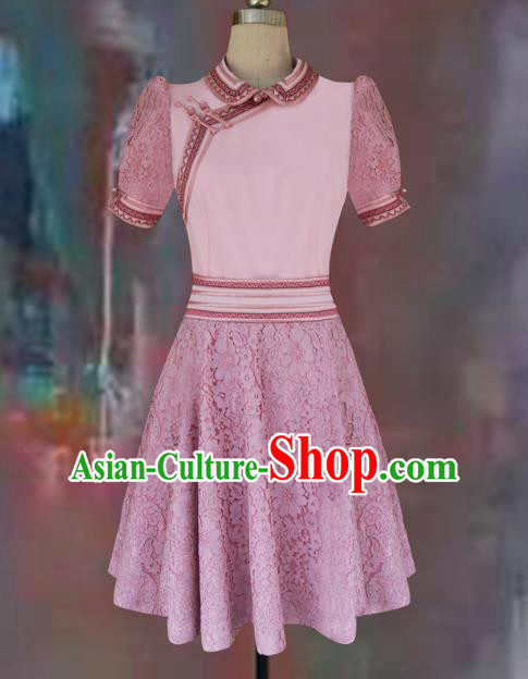 Traditional Chinese Mongol Nationality Dance Costume Pink Short Dress, Chinese Mongolian Minority Nationality Princess Mongolian Robe for Women