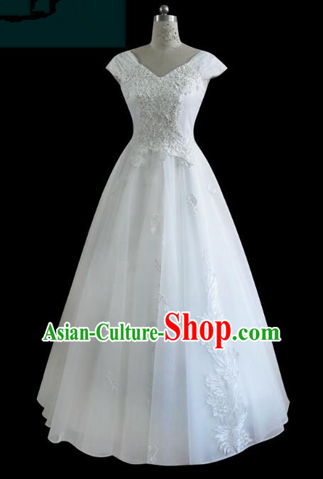 Traditional Chinese Wedding Costume Bride Dress, Chinese Modern Dance Wedding Veil Dress for Women