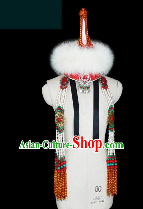 Traditional Chinese Mongol Nationality Princess Hat, Chinese Mongolian Minority Nationality Headwear for Women