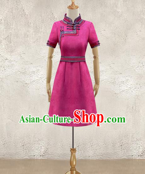 Traditional Chinese National Costume Elegant Hanfu Dress, China Tang Suit Plated Buttons Rosy Chirpaur Cheongsam Qipao for Women