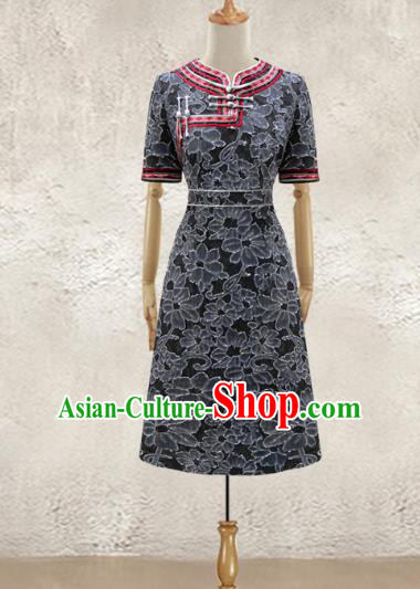 Traditional Chinese National Costume Elegant Hanfu Black Dress, China Tang Suit Plated Buttons Chirpaur Cheongsam Qipao for Women