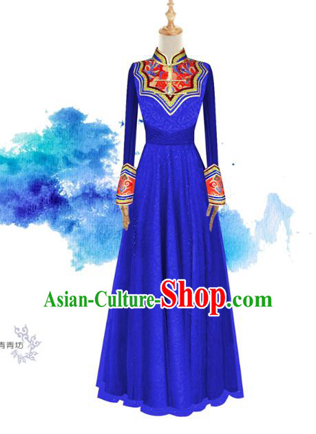 Traditional Chinese National Costume Elegant Hanfu Blue Mongolia Dress, China Tang Suit Plated Buttons Chirpaur Cheongsam Qipao for Women