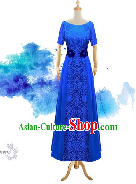 Traditional Chinese National Costume Elegant Hanfu Blue Mongolia Dress, China Tang Suit Plated Buttons Chirpaur Cheongsam Qipao for Women