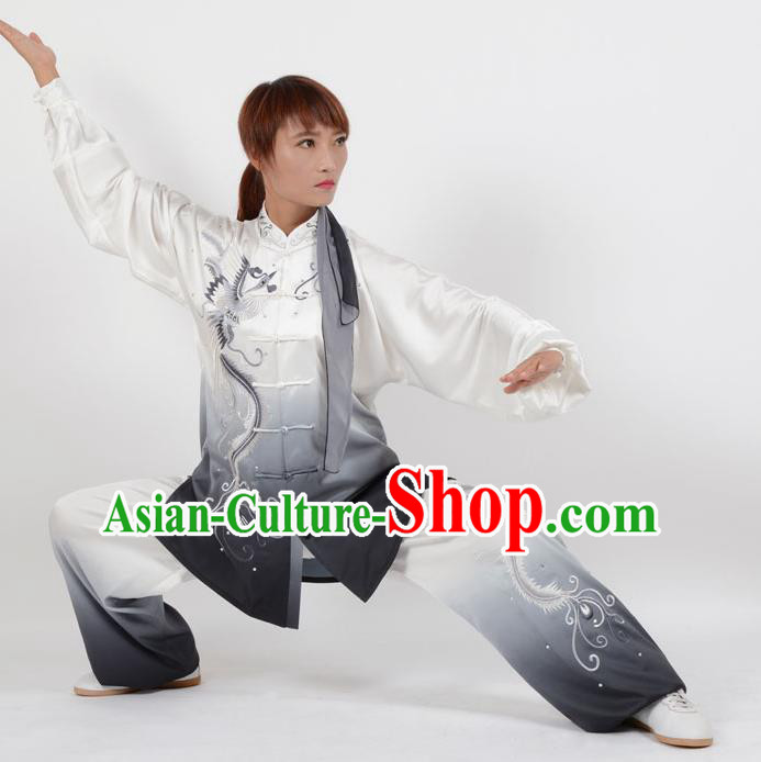 Top Kung Fu Costume Martial Arts Costume Kung Fu Training Black Uniform, Gongfu Shaolin Wushu Embroidery Phoenix Tai Ji Clothing for Women