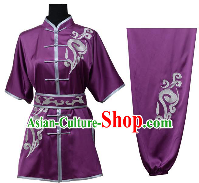 Top Kung Fu Costume Martial Arts Costume Kung Fu Training Purple Uniform, Gongfu Shaolin Wushu Embroidery Tai Ji Clothing for Women