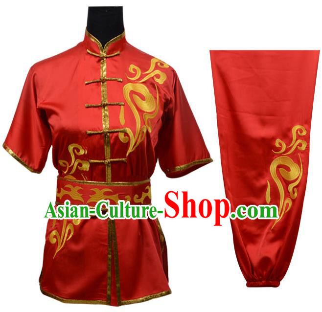 Top Kung Fu Costume Martial Arts Costume Kung Fu Training Red Uniform, Gongfu Shaolin Wushu Embroidery Tai Ji Clothing for Women