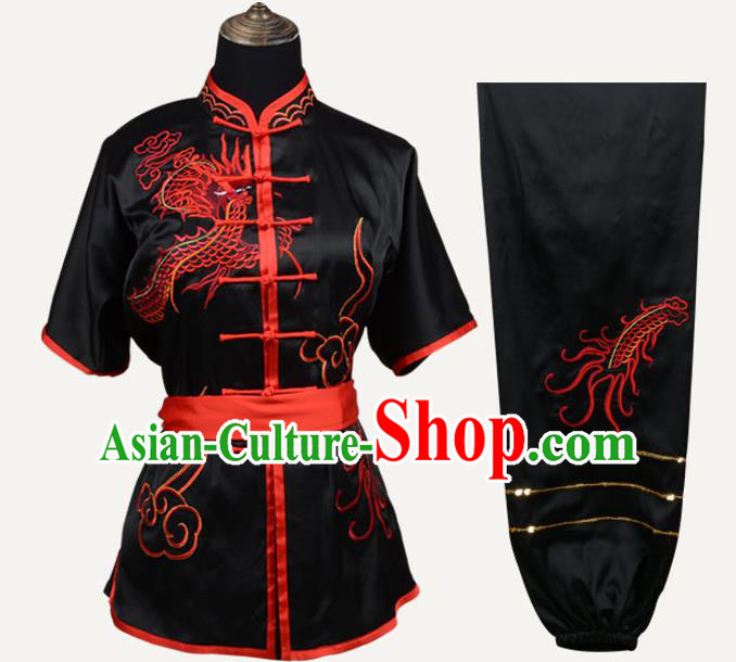 Top Kung Fu Costume Martial Arts Costume Kung Fu Training Black Uniform, Gongfu Shaolin Wushu Embroidery Tai Ji Clothing for Women