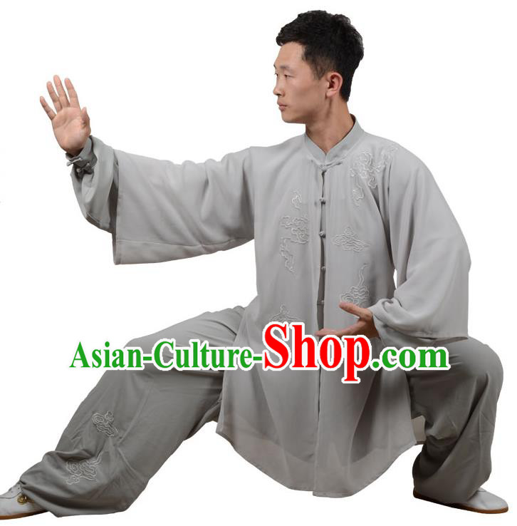 Top Kung Fu Costume Martial Arts Costume Kung Fu Training Grey Uniform, Gongfu Shaolin Wushu Embroidery Tai Ji Three-Piece Clothing for Women for Men