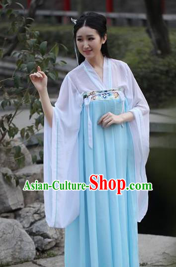 Traditional Ancient Chinese Palace Princess Embroidered Costume Fairy Blouse and Slip Skirt, Elegant Hanfu Chinese Tang Dynasty Young Lady Dress Clothing