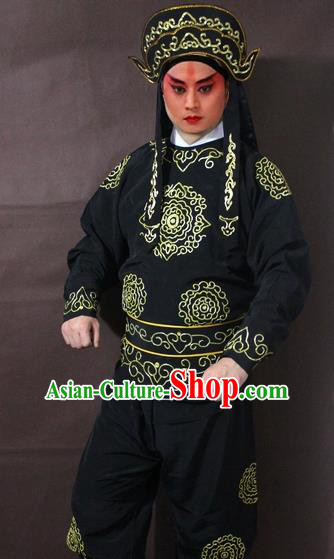 Traditional China Beijing Opera Takefu Embroidered Black Costume, Chinese Peking Opera Soldier Clothing