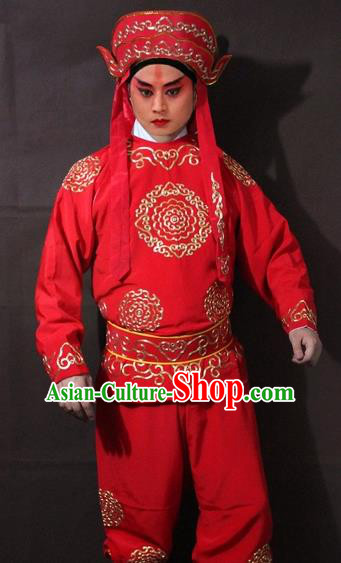 Traditional China Beijing Opera Takefu Embroidered Red Costume, Chinese Peking Opera Soldier Clothing