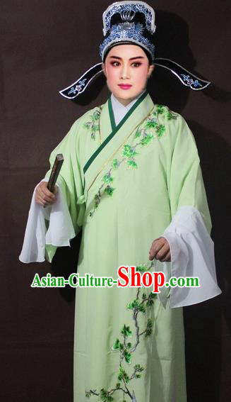 Traditional China Beijing Opera Niche Costume Green Embroidered Robe, Chinese Peking Opera Scholar Embroidery Clothing