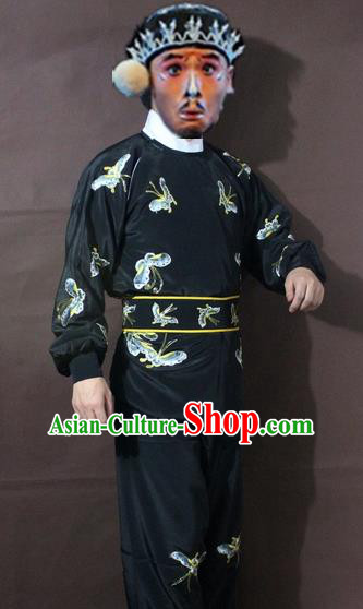 Traditional China Beijing Opera Takefu Embroidered Butterfly Black Costume, Chinese Peking Opera Warrior Clothing