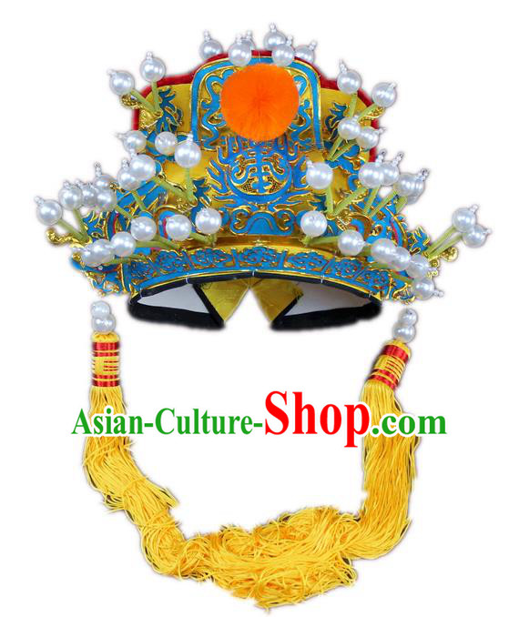 Traditional China Beijing Opera Royal Highness Hats, Chinese Peking Opera Emperor Headwear