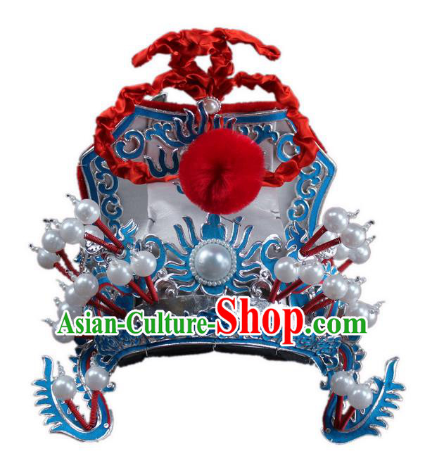 Traditional China Beijing Opera Marshal Hats, Chinese Peking Opera Royal Highness Helmet Headwear