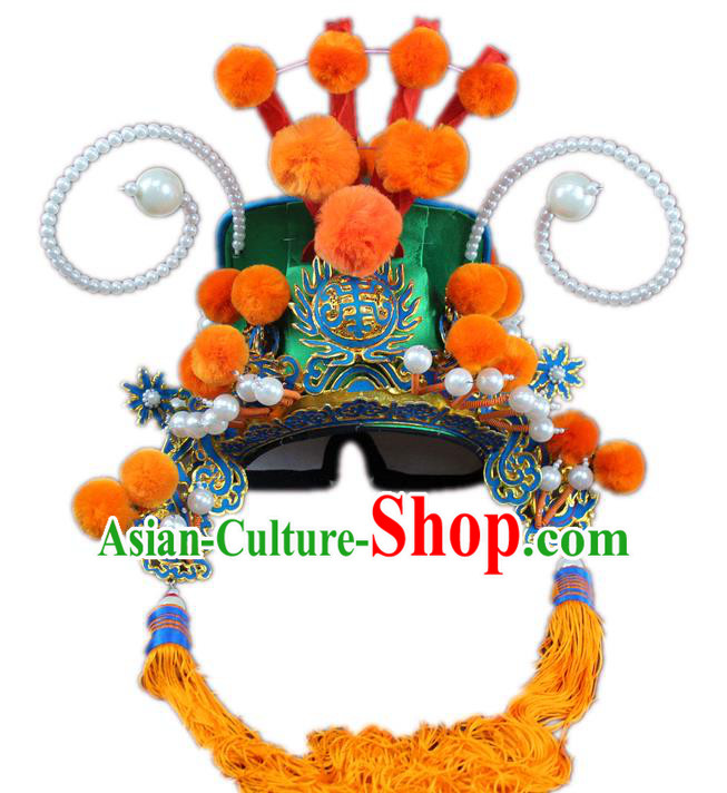 Traditional China Beijing Opera General Hats, Chinese Peking Opera Guan Gong Helmet Headwear