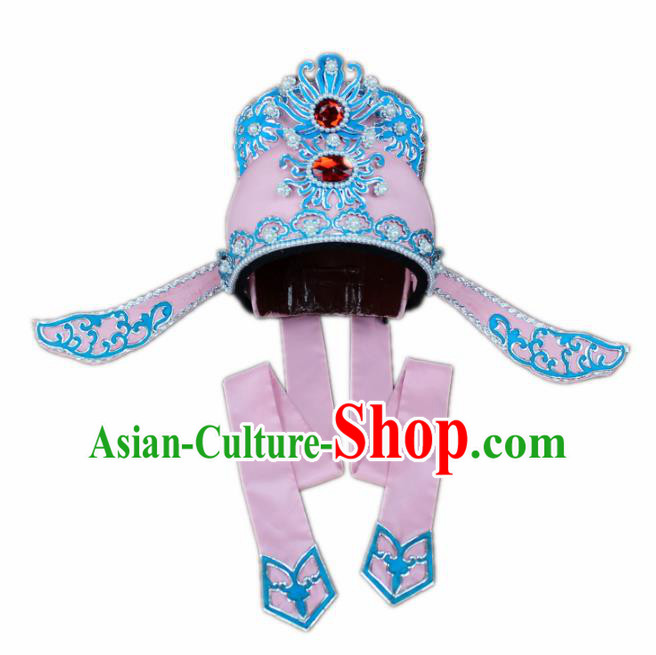 Traditional China Beijing Opera Share-win Scholar Pink Hats, Chinese Peking Opera Niche Headwear