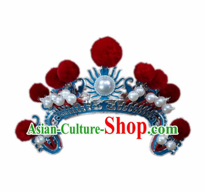 Traditional China Beijing Opera Takefu Helmet Hats, Chinese Peking Opera Warrior Headwear