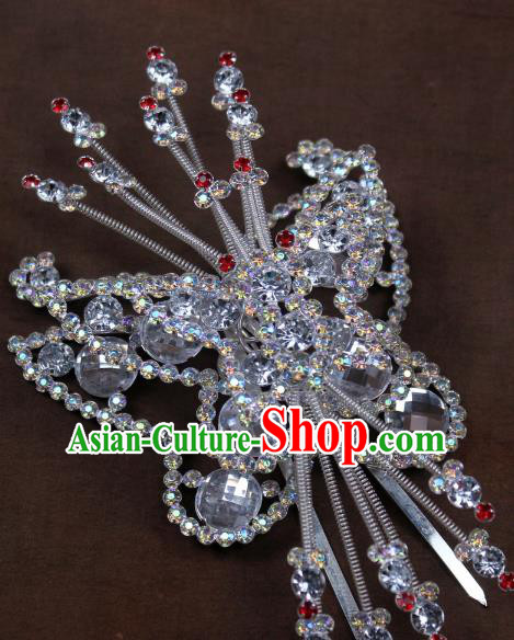 Traditional China Beijing Opera Actress Hair Accessories Crystal Butterfly Hairpins, Chinese Peking Opera Diva Headwear