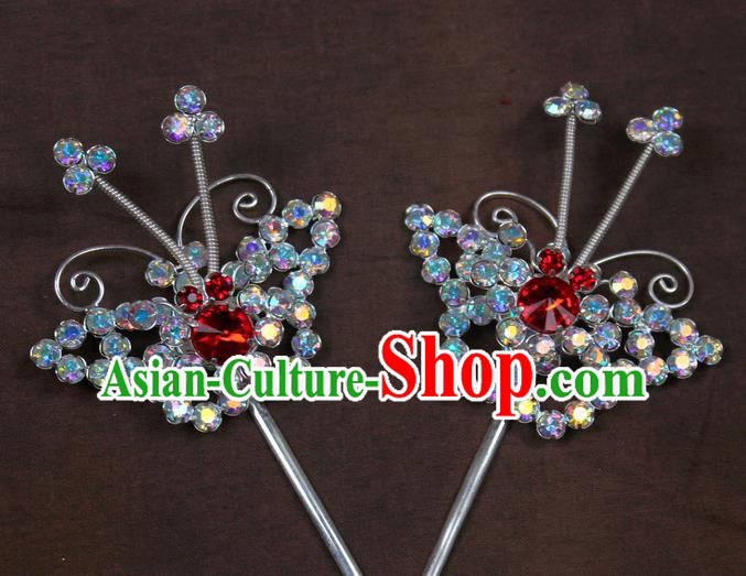 Traditional China Beijing Opera Actress Hair Accessories Crystal Hairpins, Chinese Peking Opera Diva Butterfly Headwear