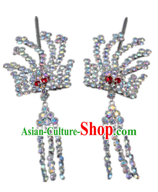 Traditional China Beijing Opera Actress Hair Accessories Step Shake, Chinese Peking Opera Diva Phoenix Tassel Hairpins Headwear