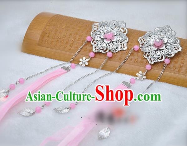 Traditional Chinese Handmade Hair Accessories Princess Hairpins Pink Ribbon Hair Stick for Women