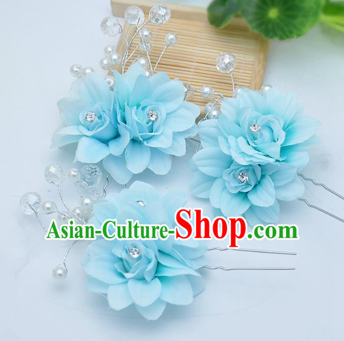 Traditional Chinese Handmade Hair Accessories Blue Flowers Hairpins for Women