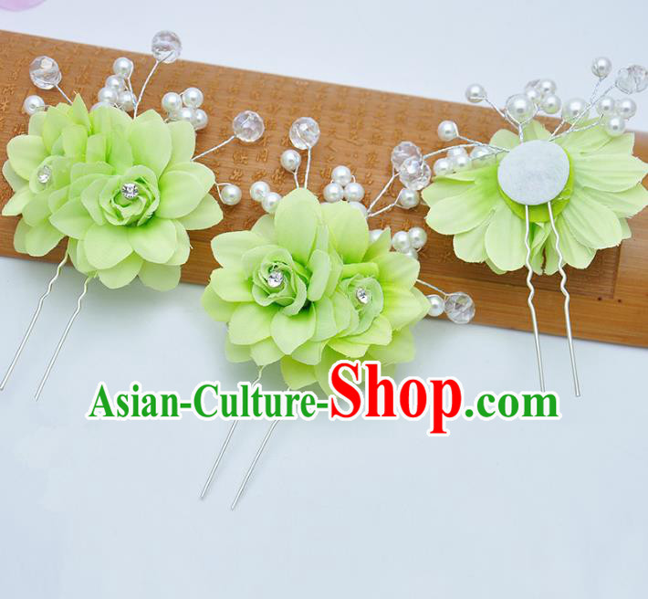 Traditional Chinese Handmade Hair Accessories Green Flowers Hairpins for Women