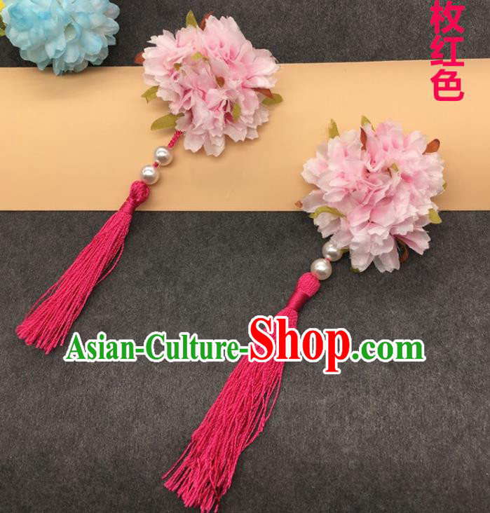 Traditional Chinese Handmade Hair Accessories Hairpins Hanfu Pink Flowers Tassel Hair Claw for Kids