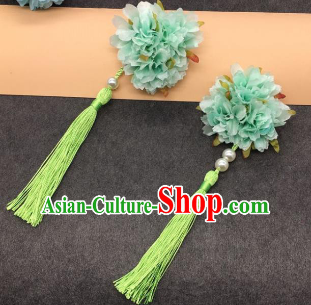 Traditional Chinese Handmade Hair Accessories Hairpins Hanfu Green Flowers Tassel Hair Claw for Kids