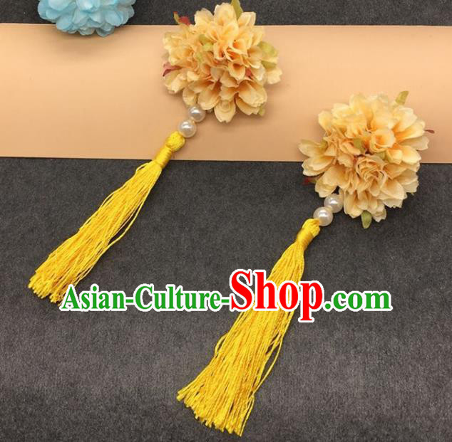 Traditional Chinese Handmade Hair Accessories Hairpins Hanfu Yellow Flowers Tassel Hair Claw for Kids