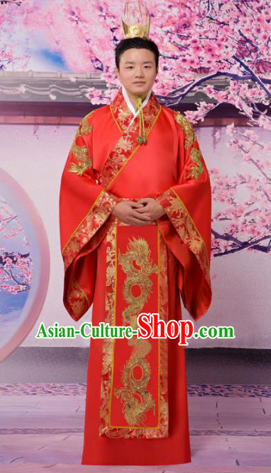 Traditional Chinese Han Dynasty Bridegroom Wedding Costume, China Ancient Chancellor Hanfu Embroidered Clothing for Men