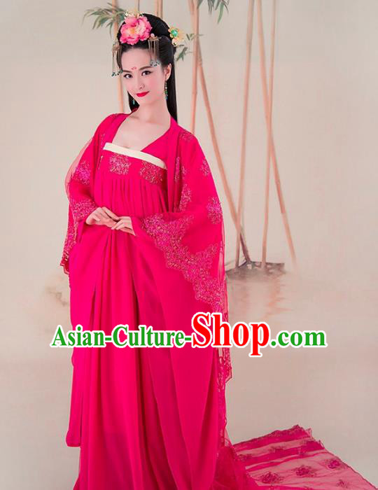 Traditional Chinese Tang Dynasty Princess Consort Costume, China Ancient Palace Lady Hanfu Trailing Dress for Women