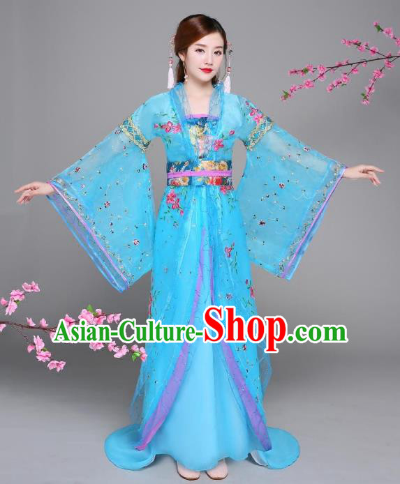 Traditional Chinese Tang Dynasty Imperial Concubine Costume, China Ancient Palace Lady Hanfu Embroidered Trailing Dress for Women