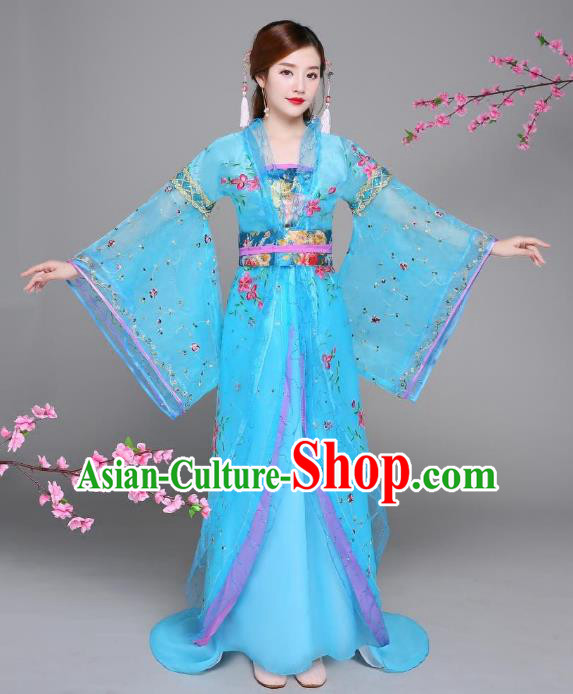 Traditional Chinese Tang Dynasty Imperial Concubine Costume, China Ancient Palace Lady Hanfu Embroidered Trailing Dress for Women