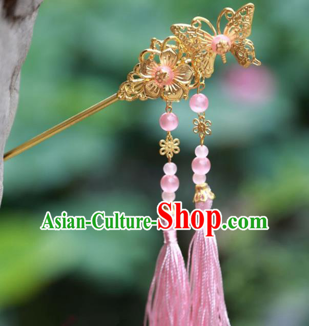 Traditional Chinese Handmade Hair Accessories Hairpins Hanfu Pink Tassel Step Shake for Kids