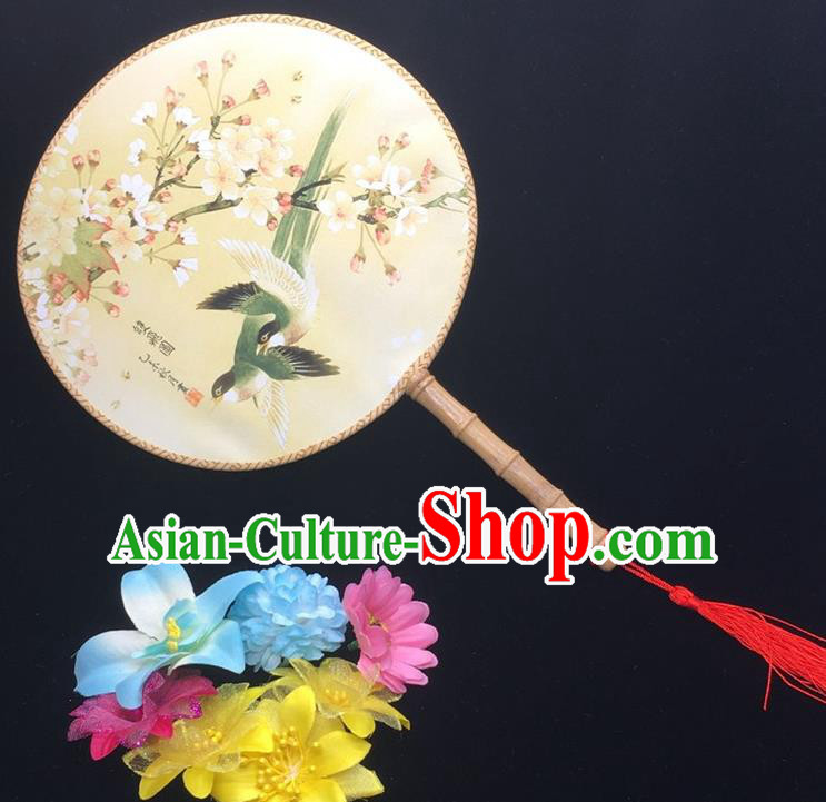 Traditional Chinese Handmade Palace Fans Hanfu Princess Printing Peach Blossom Round Fan for Women