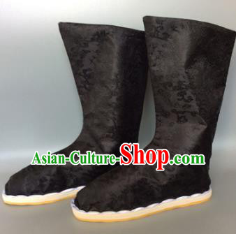 Asian Chinese Traditional Shoes Embroidered Black Shoes, China Ancient Hanfu Shoes Embroidered Satin Shoes