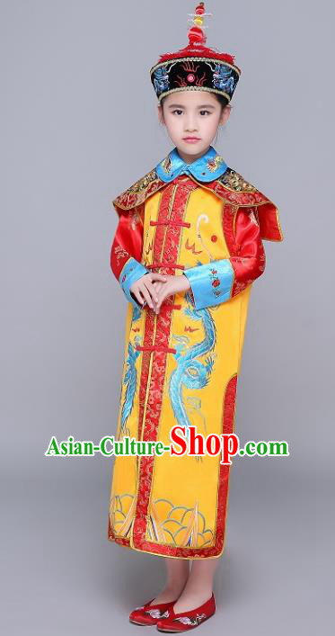 Traditional Ancient Chinese Qing Dynasty Empress Costume, China Manchu Palace Lady Embroidered Clothing for Kids