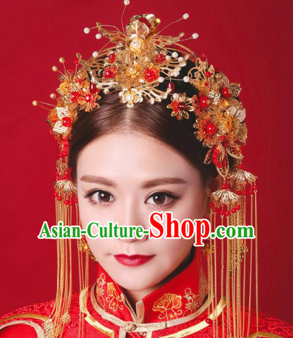 Traditional Handmade Chinese Classical Hair Accessories Bride Wedding Phoenix Coronet Xiuhe Suit Hairpins for Women